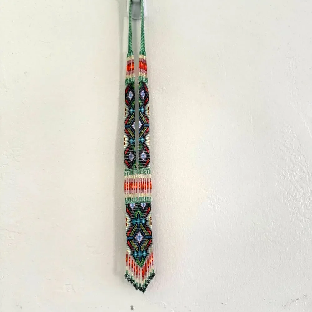 Native American‎ Seed Beaded Necklace Handmade Multicolor Fringe Boho Unisex